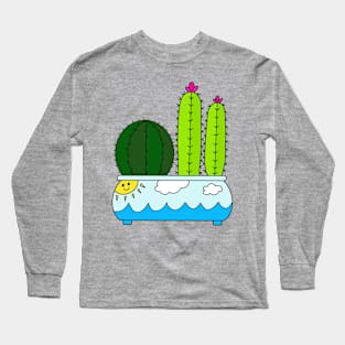 Cute Cactus Design #191: Cacti Arrangement In Sunny Ocean Pot Long Sleeve T-Shirt